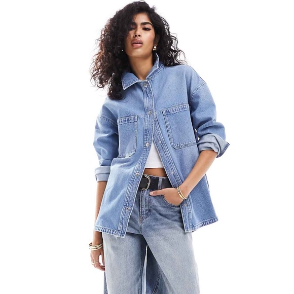 stradivarius Jackets & Blazers - STRADIVARIUS Oversized Jean Jacket Overshirt Denim Button Down XS